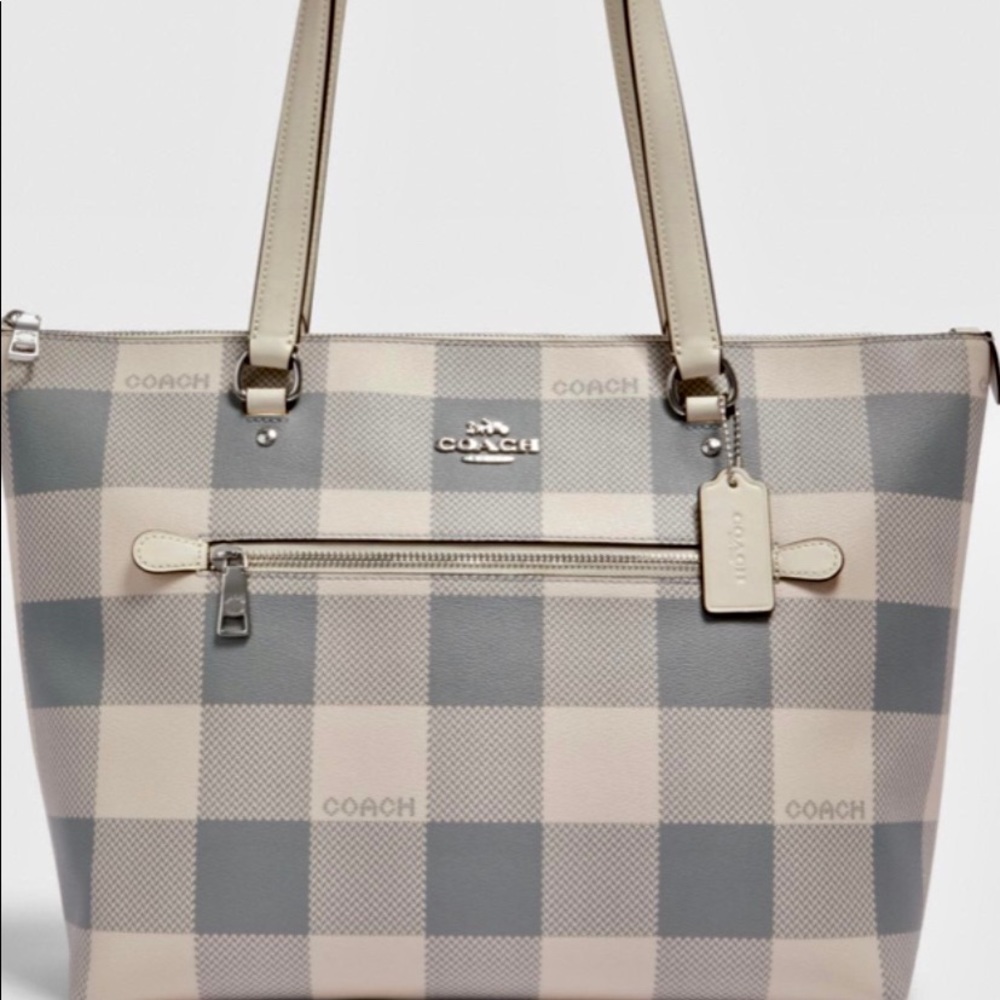 Coach Gallery Tote with Buffalo Plaid Print